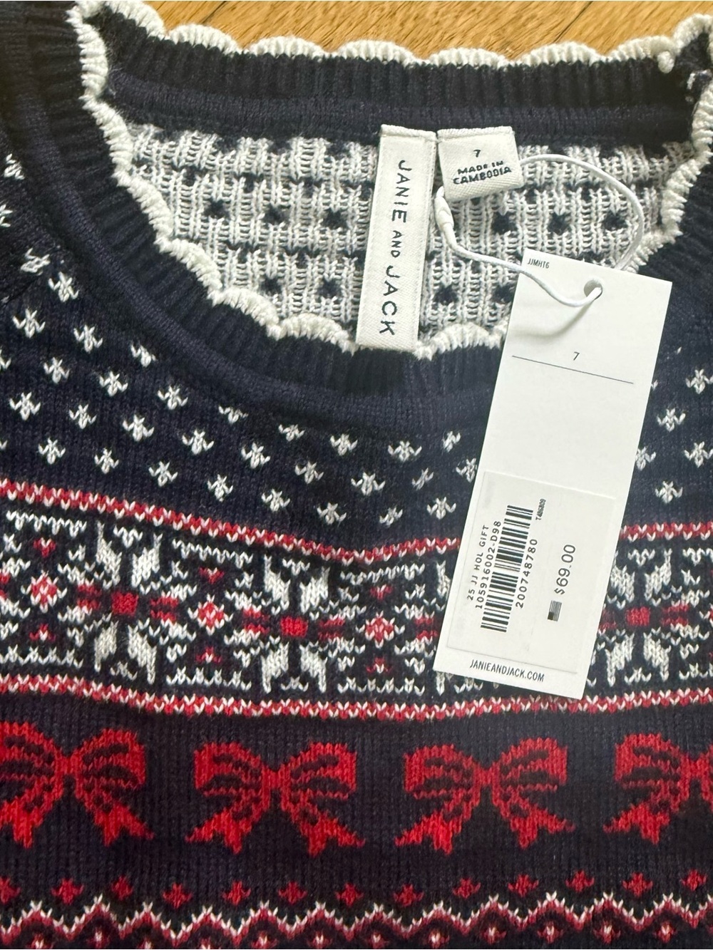 Janie And Jack Fair Isle Bow Holiday Sweater Size 7 NWT - Picture 2 of 2